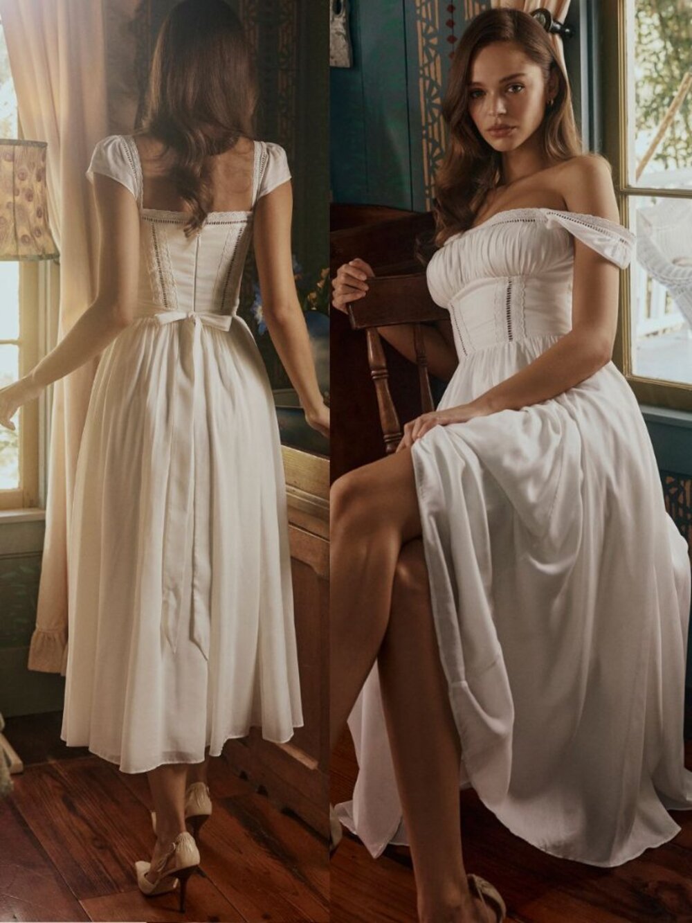 House of CB Thea Dress White Voile Broderie Anglais Lace Trim Midi Size XS - Picture 2 of 12